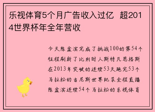乐视体育5个月广告收入过亿  超2014世界杯年全年营收