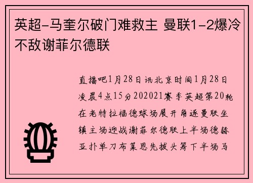 英超-马奎尔破门难救主 曼联1-2爆冷不敌谢菲尔德联