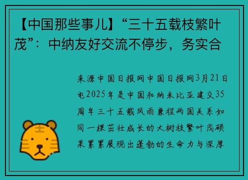 【中国那些事儿】“三十五载枝繁叶茂”：中纳友好交流不停步，务实合作潜力足